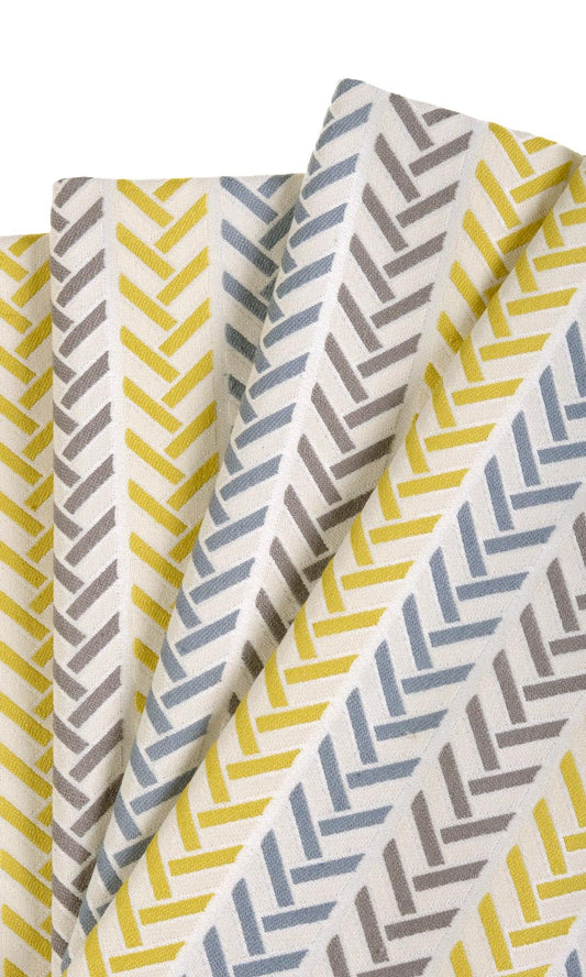 Herringbone Jacquard Home Décor Fabric Sample (Yellow/ Steel Blue/ Grey)