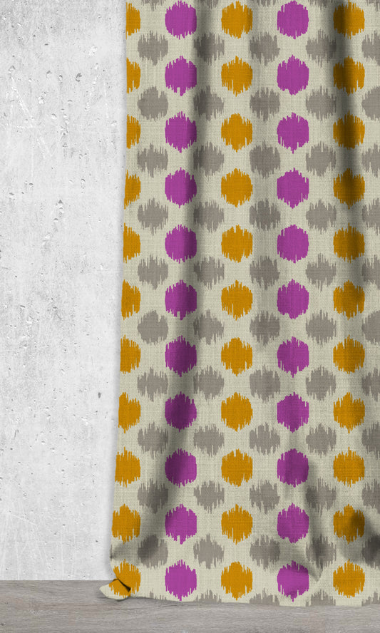 Printed Home Décor Fabric By the Metre (Magenta Pink/ Honey Yellow/ Grey)