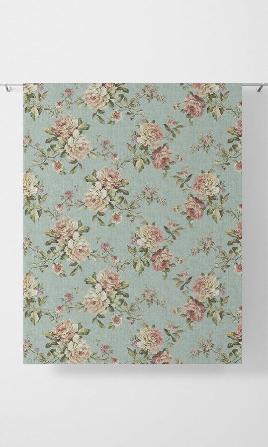 Country Floral Window Home Décor Fabric By the Metre (Blue/ Pink)