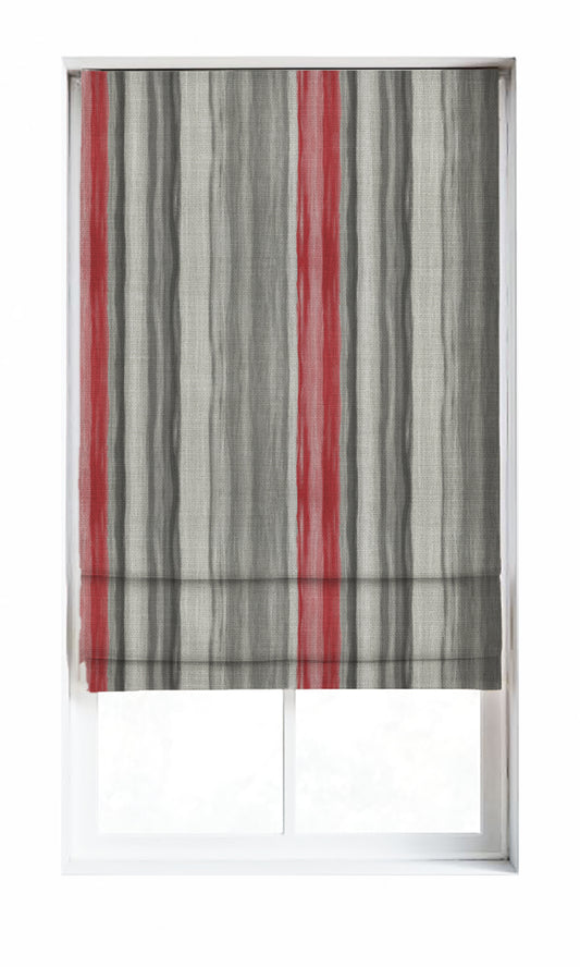Modern Striped Window Shades (Grey/ Red)