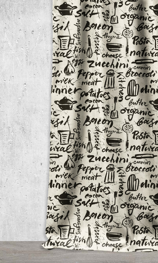 Cooking/Dining Theme Printed Home Décor Fabric By the Metre (Black/ White)