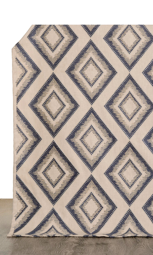 Embroidered Home Décor Fabric By the Metre (Oyster Beige/ Navy Blue)