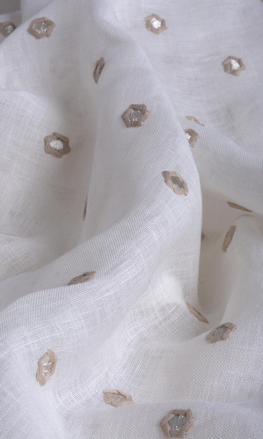 Semi Sheer Embroidered Home Décor Fabric By the Metre (Cream/ Beige)