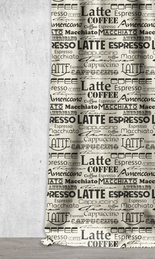 Coffee Theme Printed Home Décor Fabric Sample (Black/ Milky White)