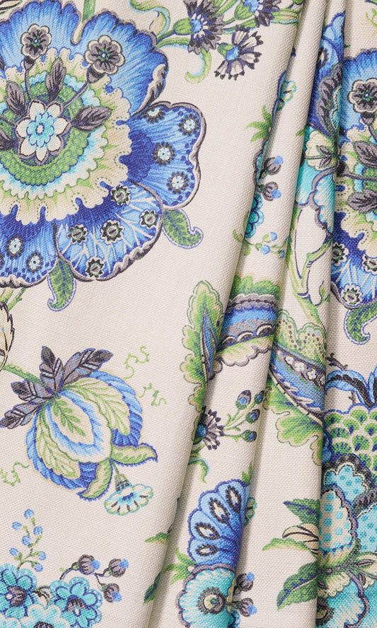 Floral Cotton Blinds (Turquoise/ Ultramarine Blue)