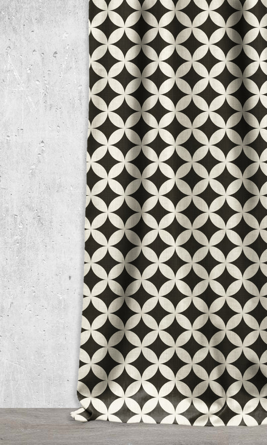 Modern Geo Print Home Décor Fabric By the Metre (Black/ Ivory)