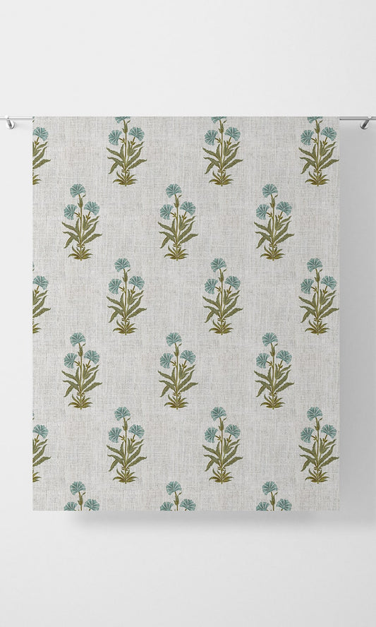 Modern Floral Home Décor Fabric Sample (Green/ Blue/ White)