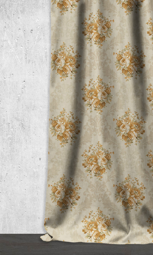 Dimout Floral Home Décor Fabric Sample (Mustard Yellow/ Ivory)