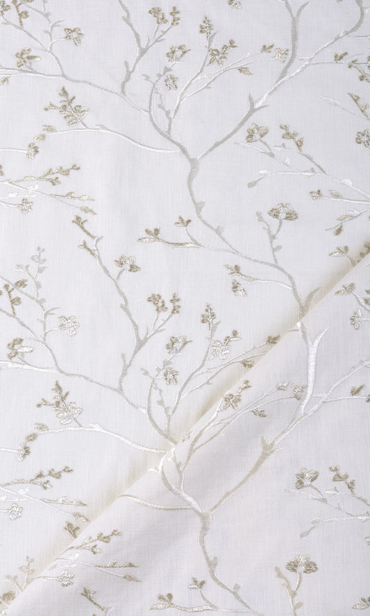 Floral Vine Patterned Home Décor Fabric By the Metre (Pure White/ Gray)