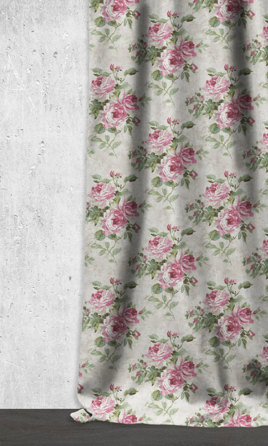 Dimout Floral Home Décor Fabric Sample (Pink/ White/ Green)