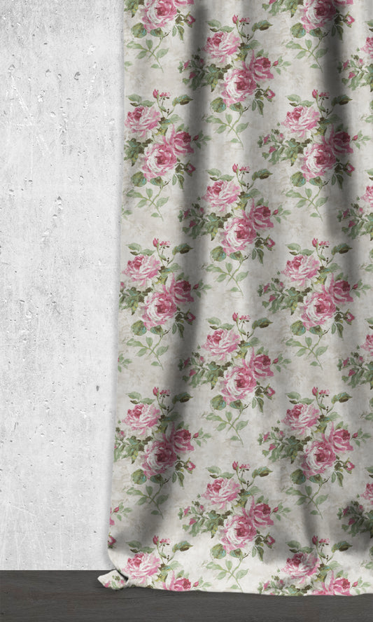 Dimout Floral Home Décor Fabric By the Metre (Pink/ White/ Green)