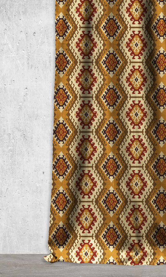 Custom Kilim Home Décor Fabric By the Metre (Brick Red/ Yellow/ Brown)