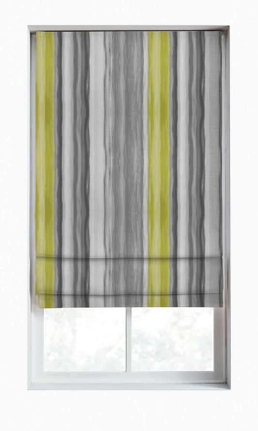 Dimout Striped Roman Blinds (Pear Green/ Grey)