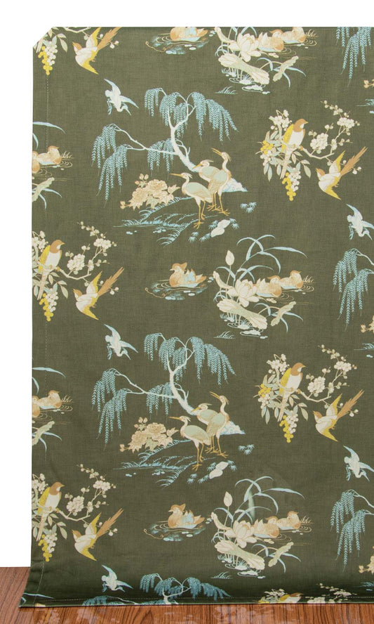 Chinoiserie Toile Velvet Print Home Décor Fabric Sample (Olive Green)