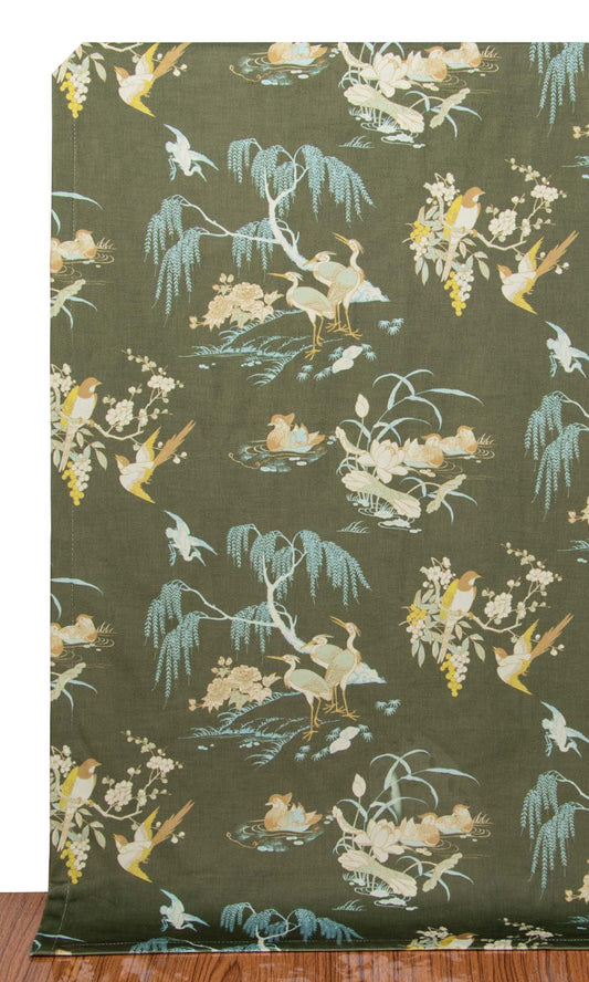 Chinoiserie Toile Velvet Print Home Décor Fabric By the Metre (Olive Green)