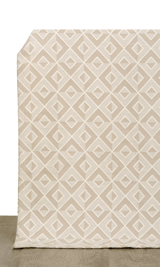 Woven Diamond Patterned Home Décor Fabric By the Metre (White/ Tan)