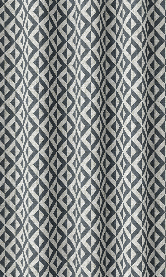 Geometric Home Décor Fabric By the Metre (Petrol Blue/ White)