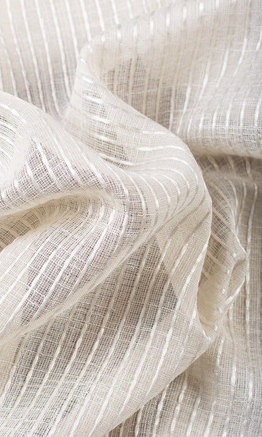 Embroidered Striped Sheer Home Décor Fabric Sample (Creamy Beige)