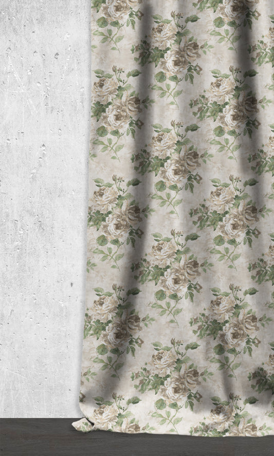 Dimout Floral Home Décor Fabric Sample (Green/ Grey)