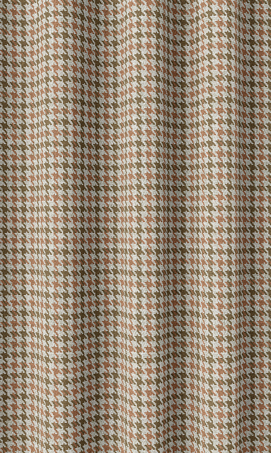 Houndstooth Patterned Home Décor Fabric By the Metre (Orange & Green)