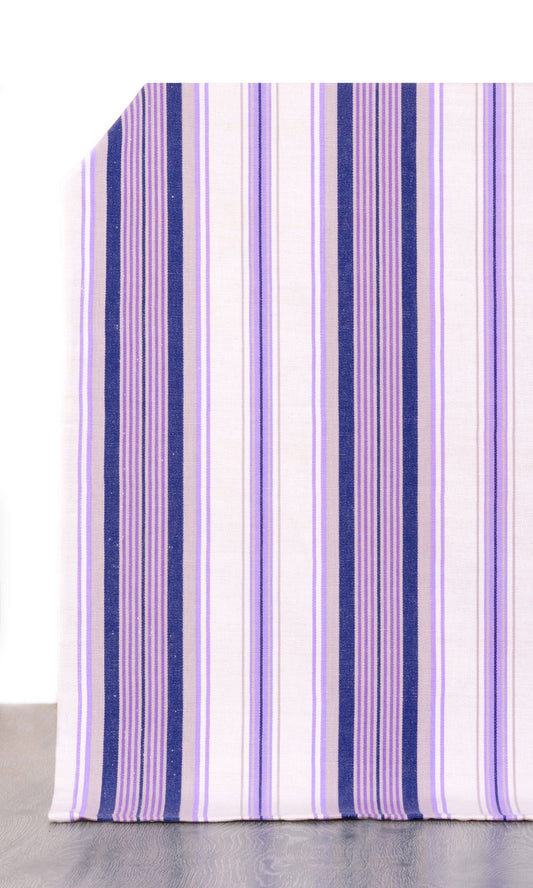 Striped Cotton Home Décor Fabric By the Metre (Violet/ Purple/ White)