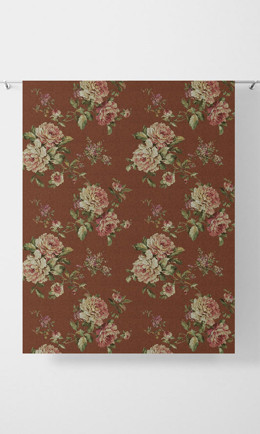 Country Floral Home Décor Fabric By the Metre (Orange/ Red)