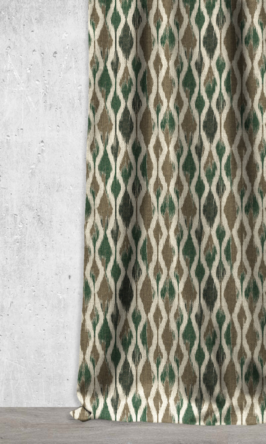 Ogee Patterned Ikat Roman Shades (Green)
