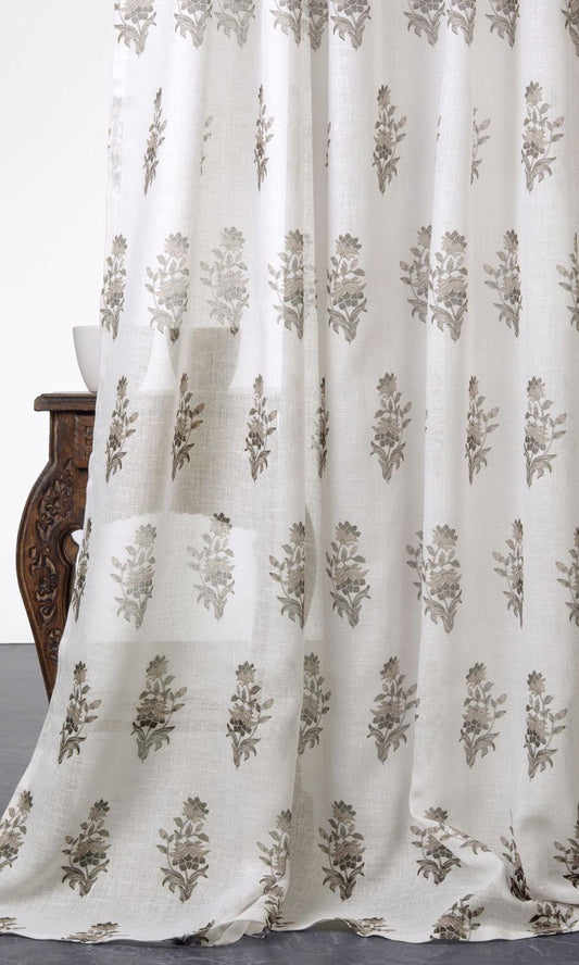 Sheer Floral Roman Shades (White/ Greige)