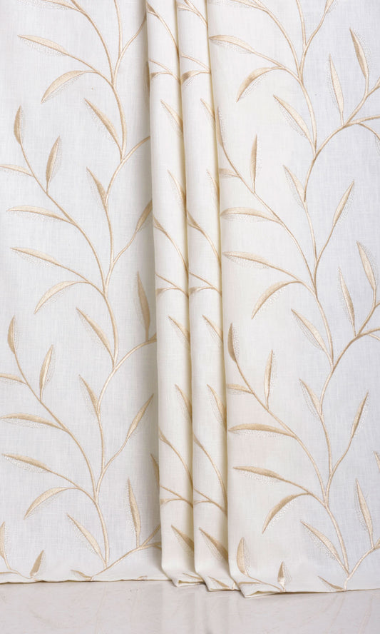 Poly-Linen Floral Embroidery Home Décor Fabric Sample (White/ Cream)