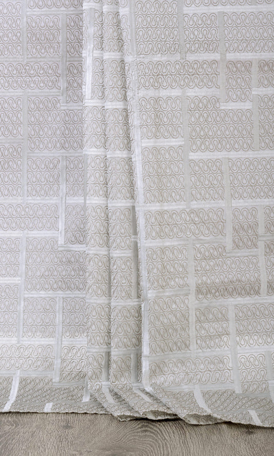 Sheer Embroidered Home Décor Fabric By the Metre (White/ Gray)