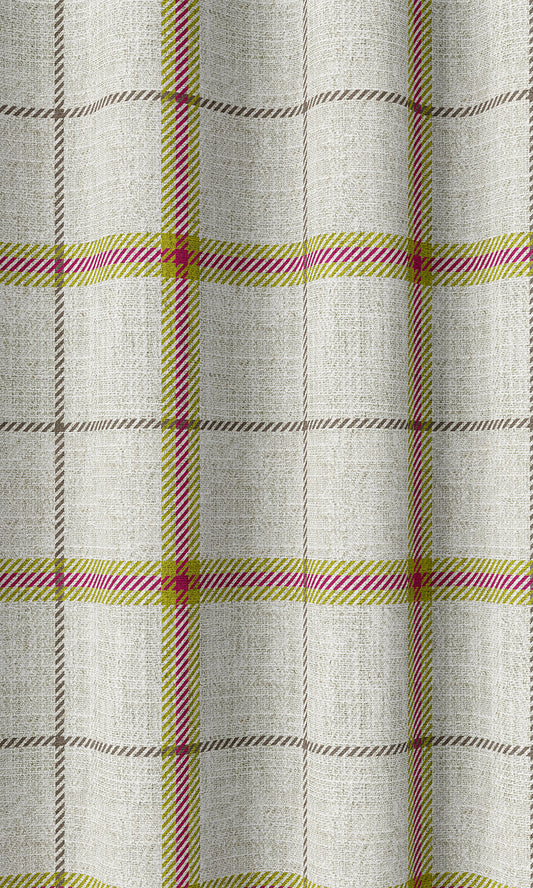 Modern Check Print Home Décor Fabric By the Metre (White/ Pink/ Green)