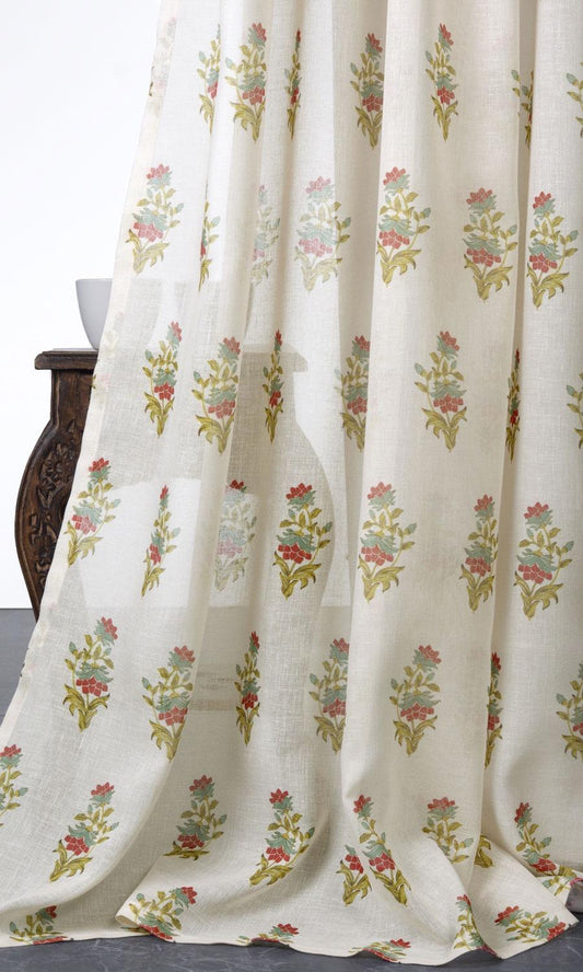 Sheer Floral Roman Blinds (Cream/ Red/ Blue)