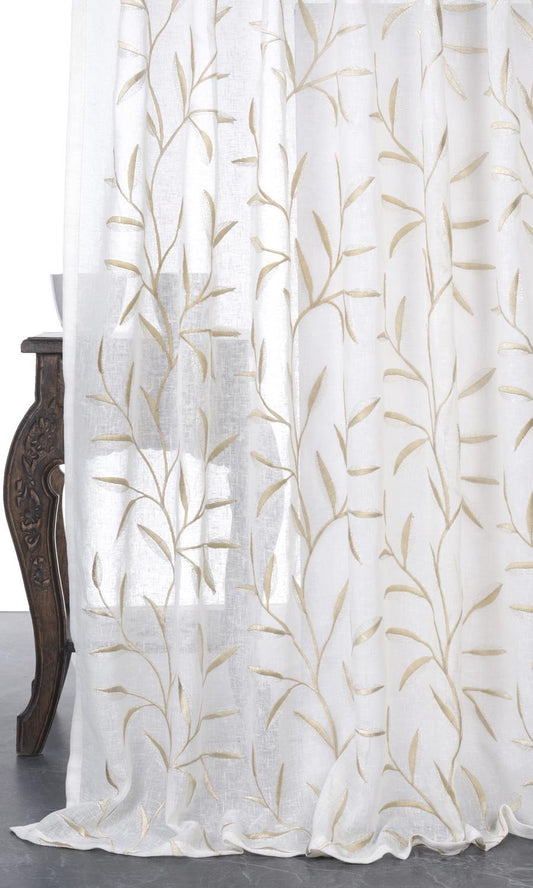 Sheer Floral Embroidered Window Shades (White/ Beige)