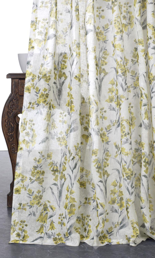 Sheer Floral Print Home Décor Fabric Sample (Yellow/ Gray)