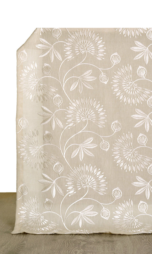 Natural Semi Sheer Home Décor Fabric By the Metre (Wheat Beige/ White)