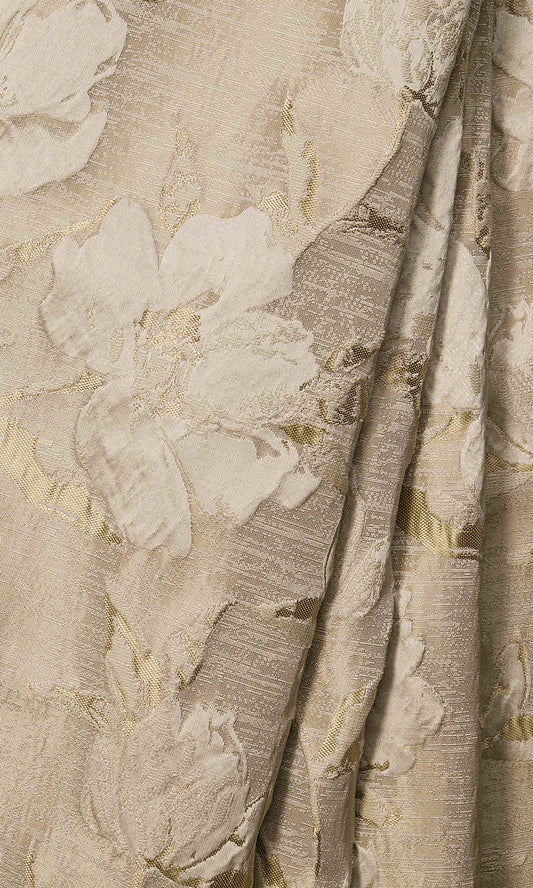 Floral Self Patterned Home Décor Fabric By the Metre (Beige/ Champagne Gold)