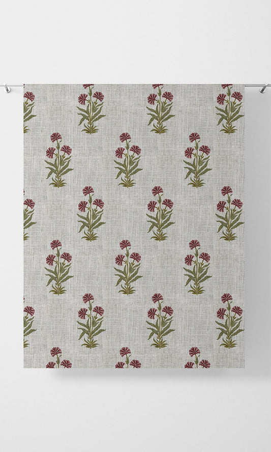 Custom Floral Print Home Décor Fabric Sample (White/ Green/ Red)