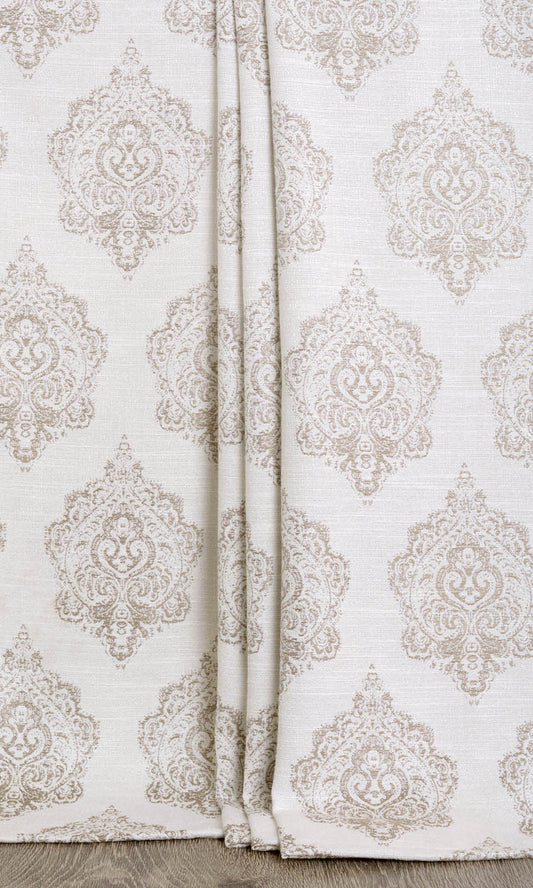 Patterned Home Décor Fabric By the Metre (White/ Mocha Brown)