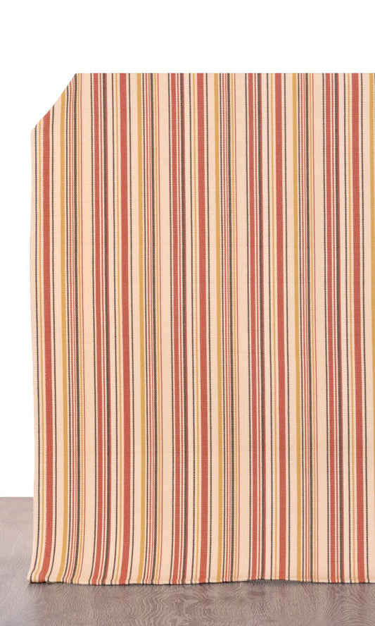 Striped Cotton Home Décor Fabric By the Metre (Beige/ Coral Red)