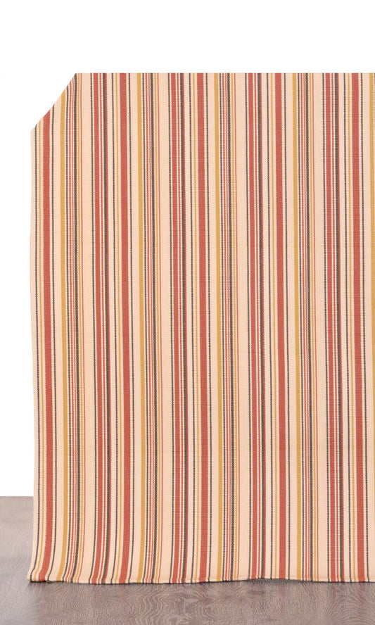 Striped Cotton Roman Shades (Beige/ Coral Red)