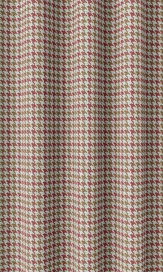 Houndstooth Patterned Home Décor Fabric By the Metre (Red & Brown)