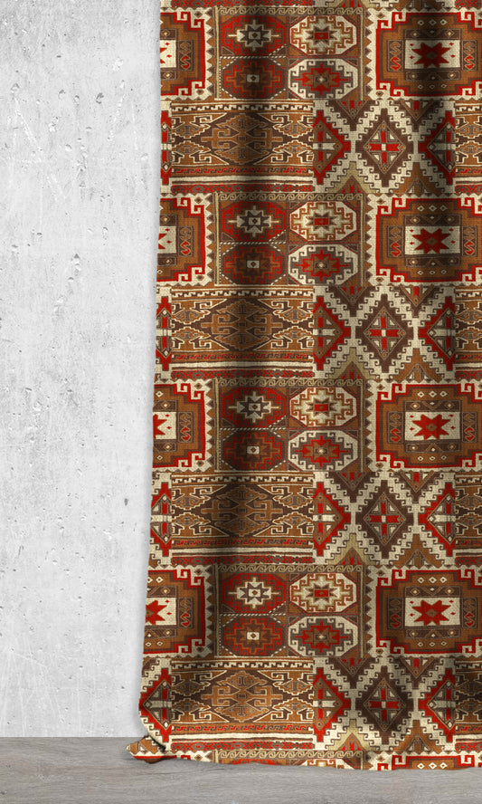 Kilim Print Window Home Décor Fabric By the Metre (Red/ Brown)