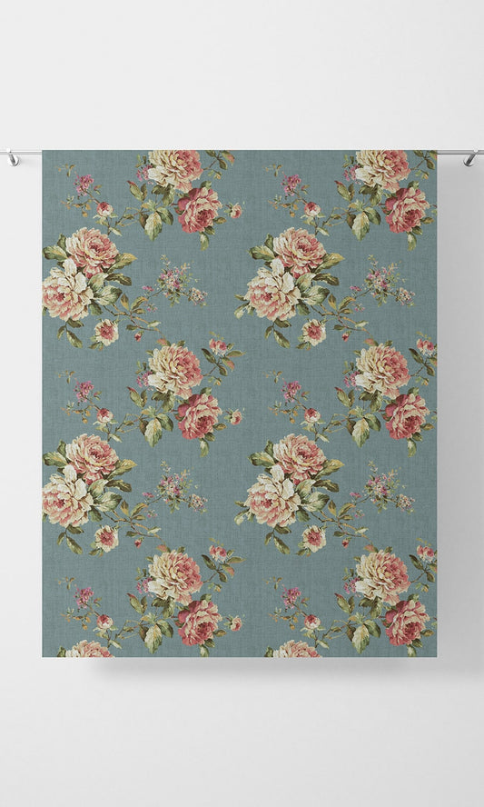 Floral Country Home Décor Fabric By the Metre (Blue & Pink)