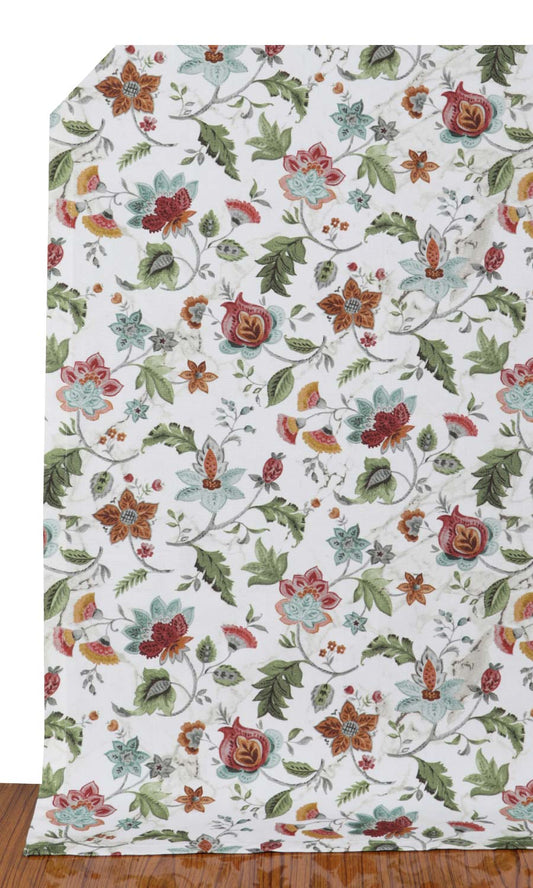 Floral Cotton Roman Shades (White/ Green/ Red)