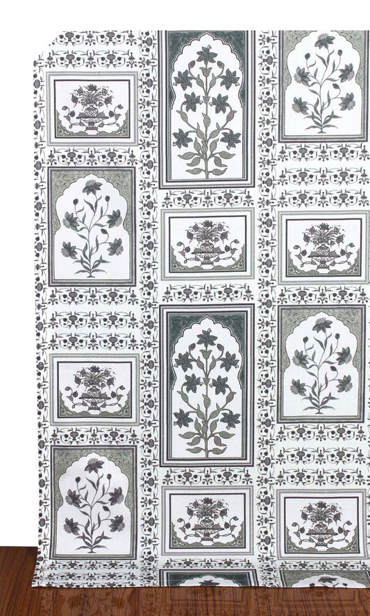 Floral Cotton Home Décor Fabric Sample (White/ Grey)