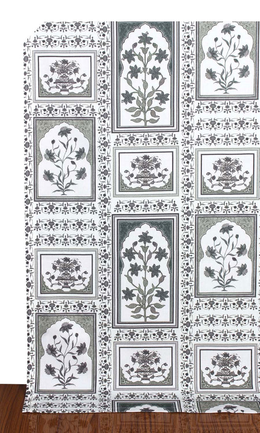 Floral Cotton Home Décor Fabric By the Metre (White/ Grey)