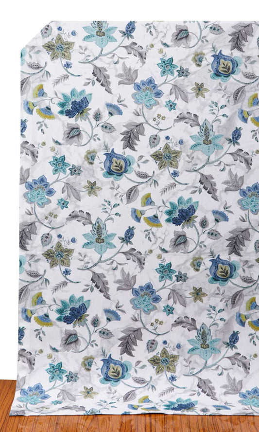 Floral Cotton Home Décor Fabric Sample (Grey/ Blue)