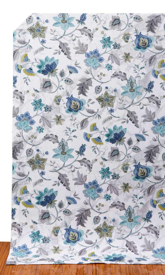 Floral Cotton Home Décor Fabric By the Metre (Grey/ Blue)