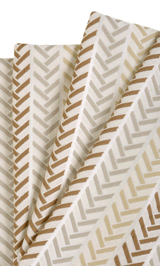 Herringbone Print Home Décor Fabric By the Metre (Beige/ Brown/ Brown/ White)