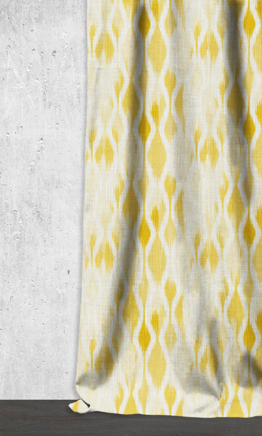 Ikat-Style Home Décor Fabric By the Metre (White/ Yellow)